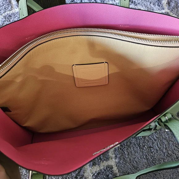 Coach Leather Tote — Mint Exterior with Pink Interior - Picture 4 of 10